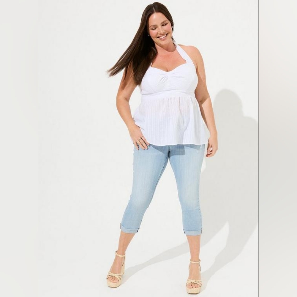 NWT Torrid Seersucker Sweetheart Neckline Halter 1X in Bright White